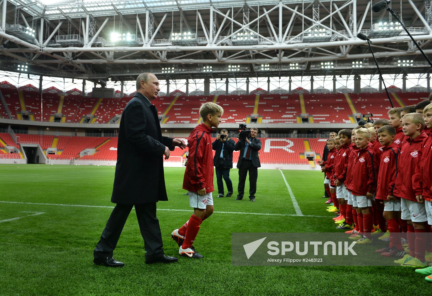 Vladimir Putin visits Otkritie Arena Stadium in Tushino
