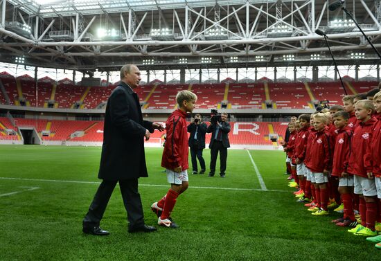 Vladimir Putin visits Otkritie Arena Stadium in Tushino