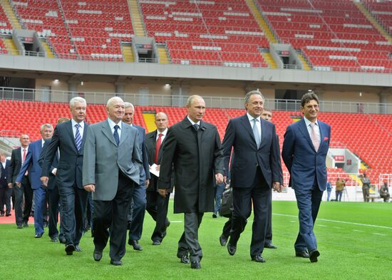Vladimir Putin visits Otrkitie Arena Stadium in Tushino