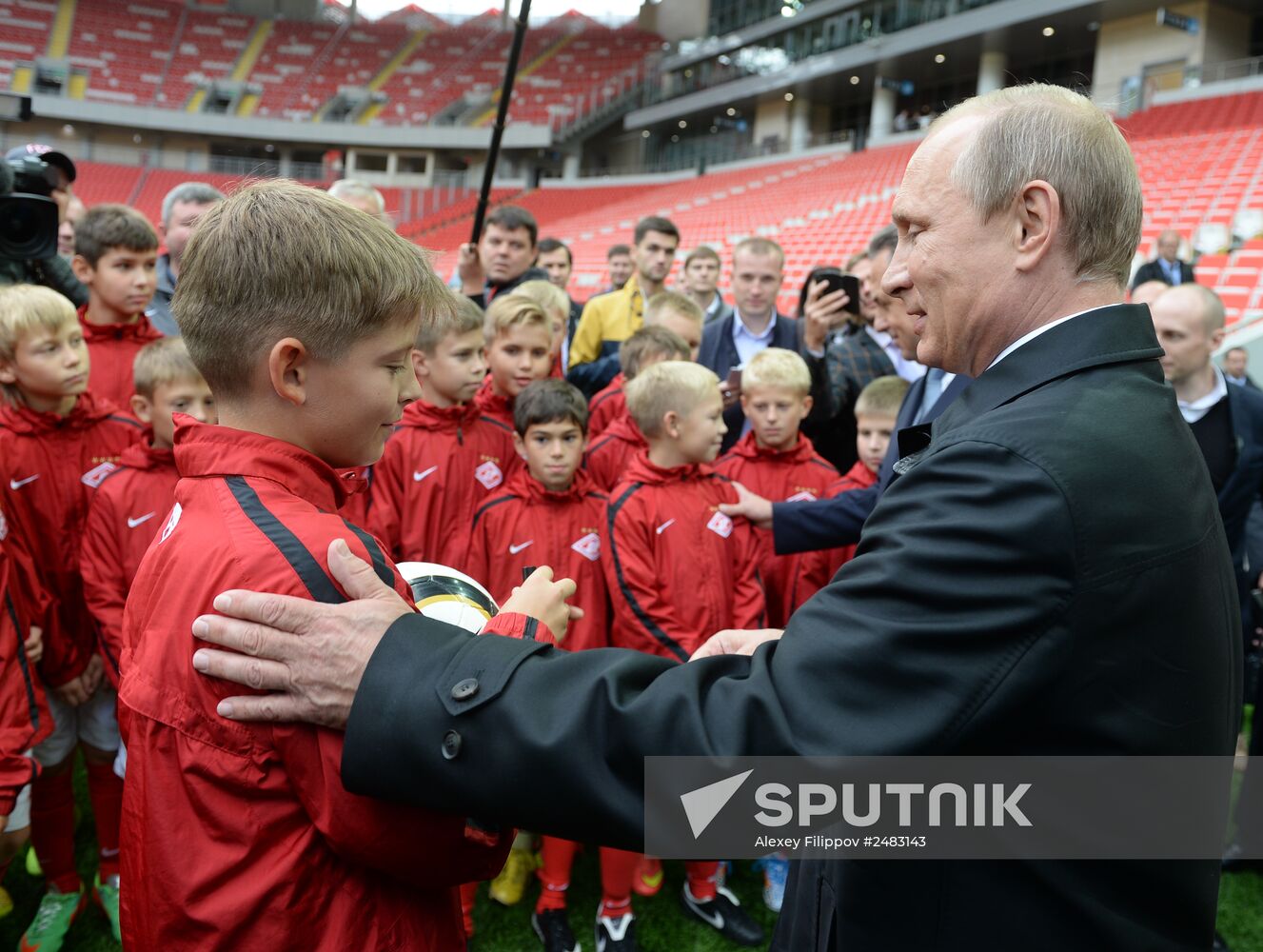 Vladimir Putin visits Otkritie Arena Stadium in Tushino
