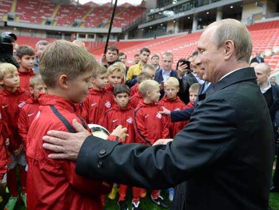 Vladimir Putin visits Otkritie Arena Stadium in Tushino