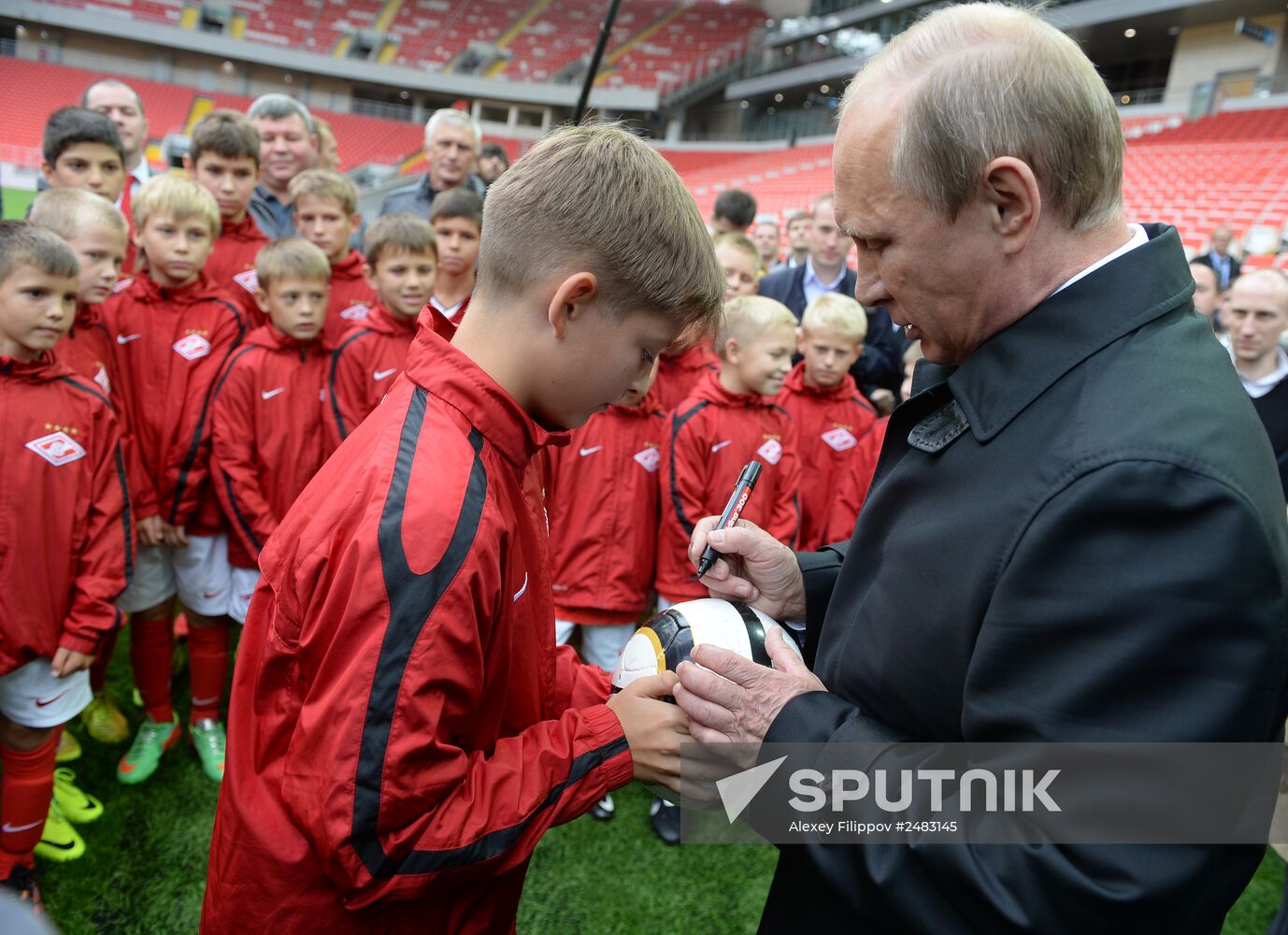 Vladimir Putin visits Otrkitie Arena Stadium in Tushino