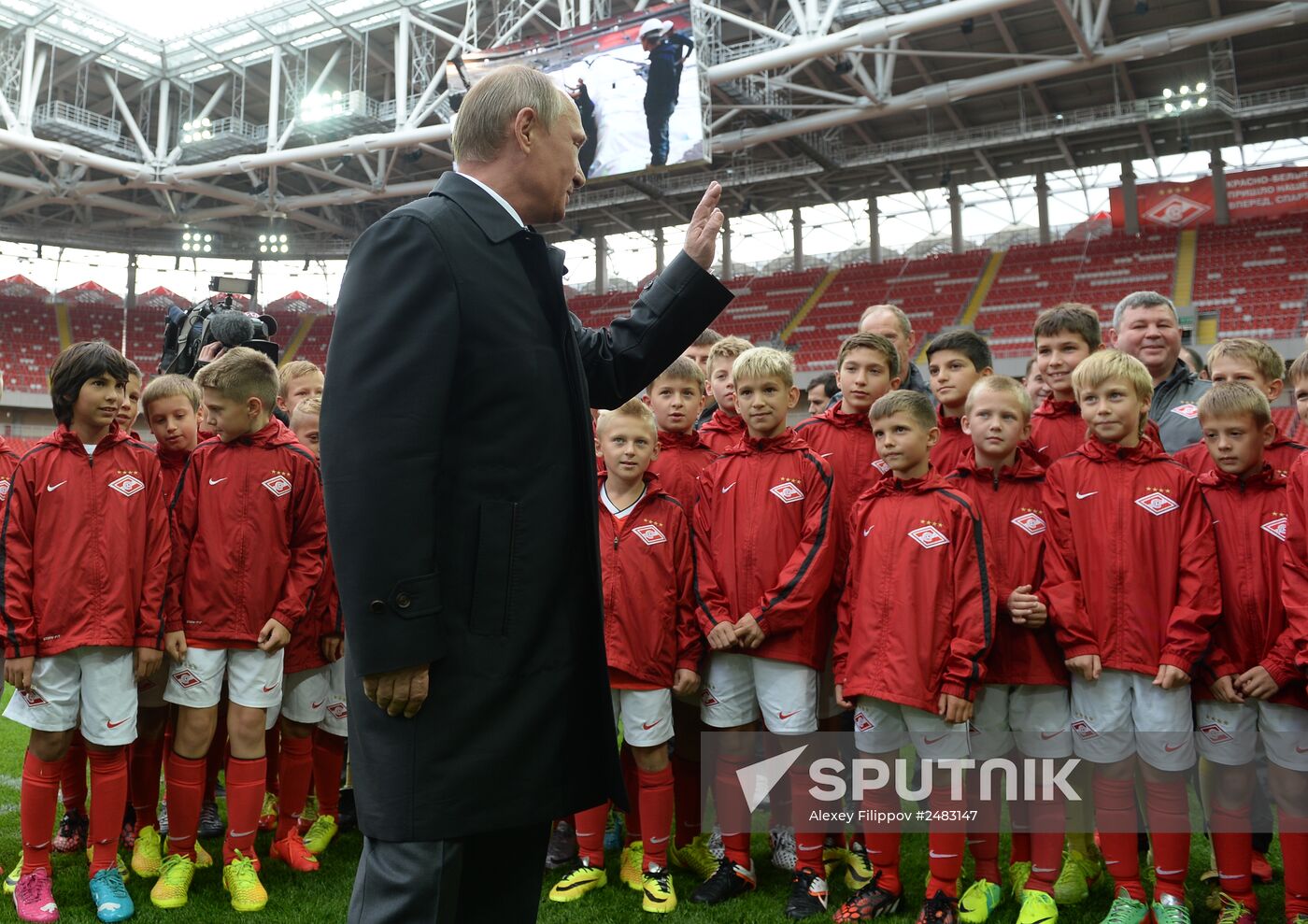 Vladimir Putin visits Otrkitie Arena Stadium in Tushino