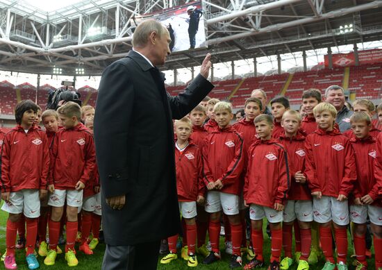 Vladimir Putin visits Otrkitie Arena Stadium in Tushino