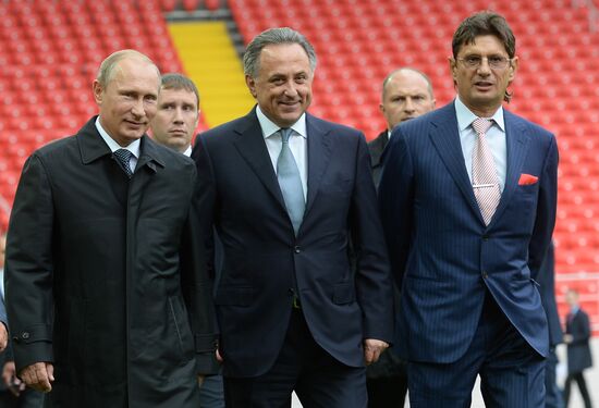 Vladimir Putin visits Otkritie Arena Stadium in Tushino
