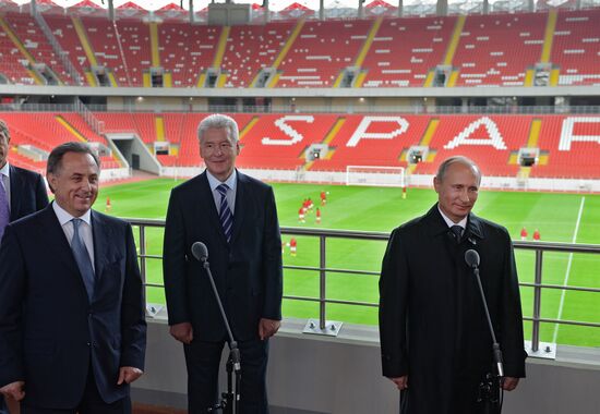 Vladimir Putin visits Otrkitie Arena Stadium in Tushino