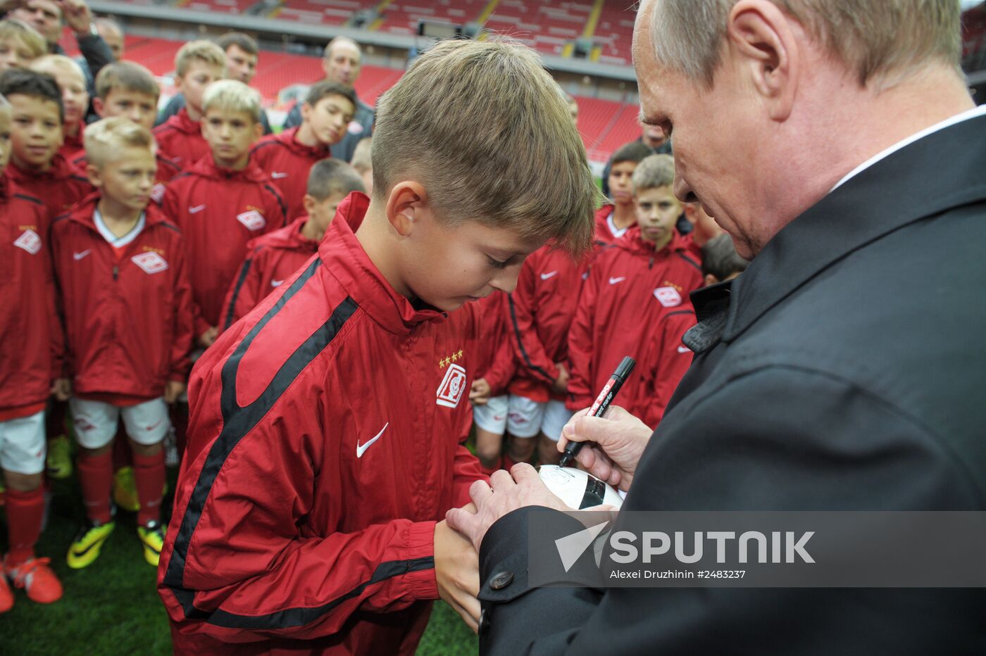 Vladimir Putin visits Otkritie Arena Stadium in Tushino