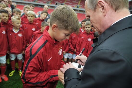 Vladimir Putin visits Otkritie Arena Stadium in Tushino