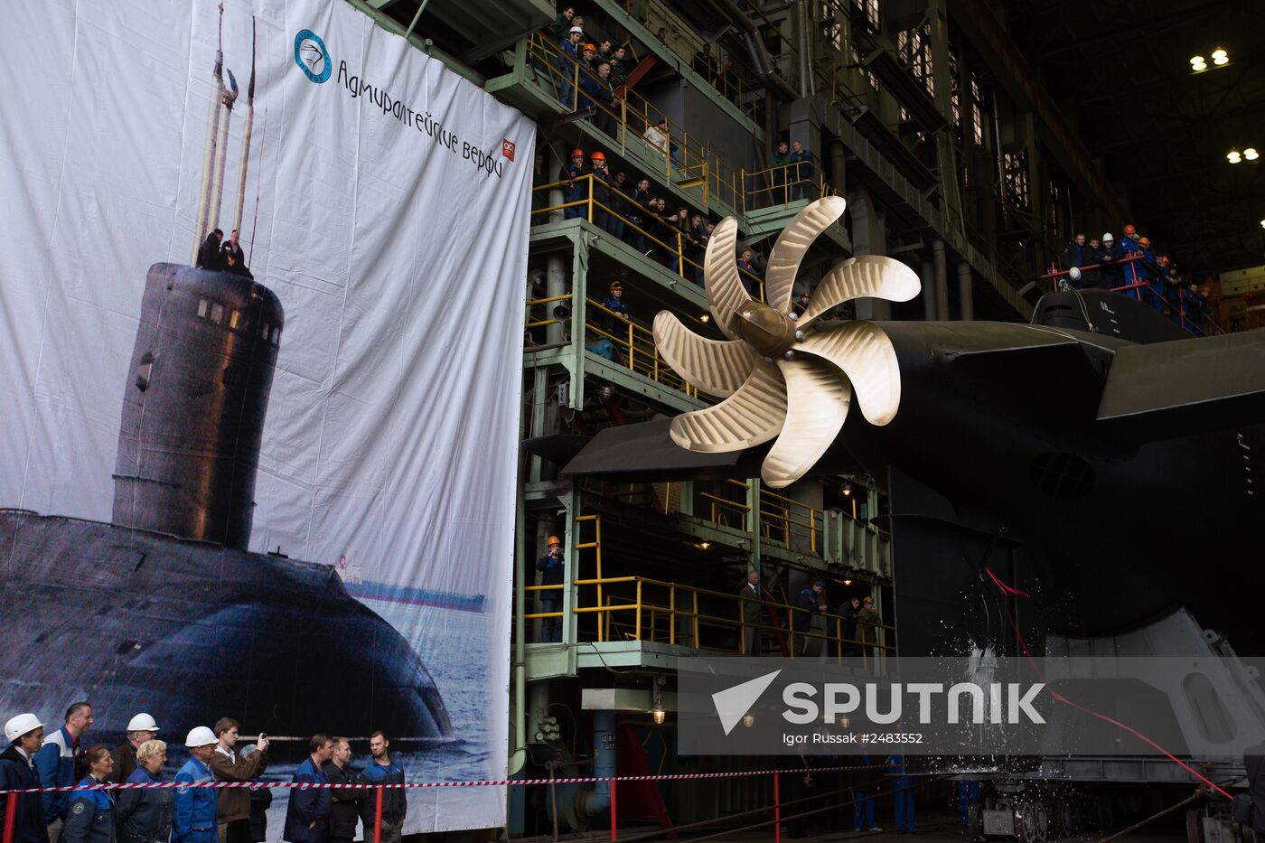 Launching Stary Oskol diesel electric submarine