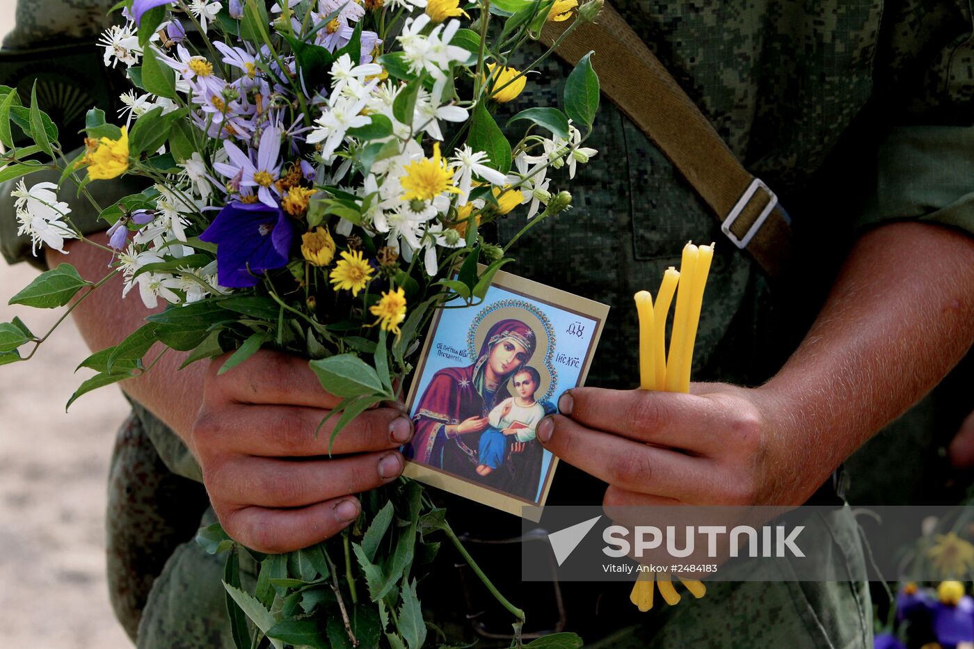Consecrating makeshift church at fire-range of Sergeuevsky Training Center, Primorye Territory