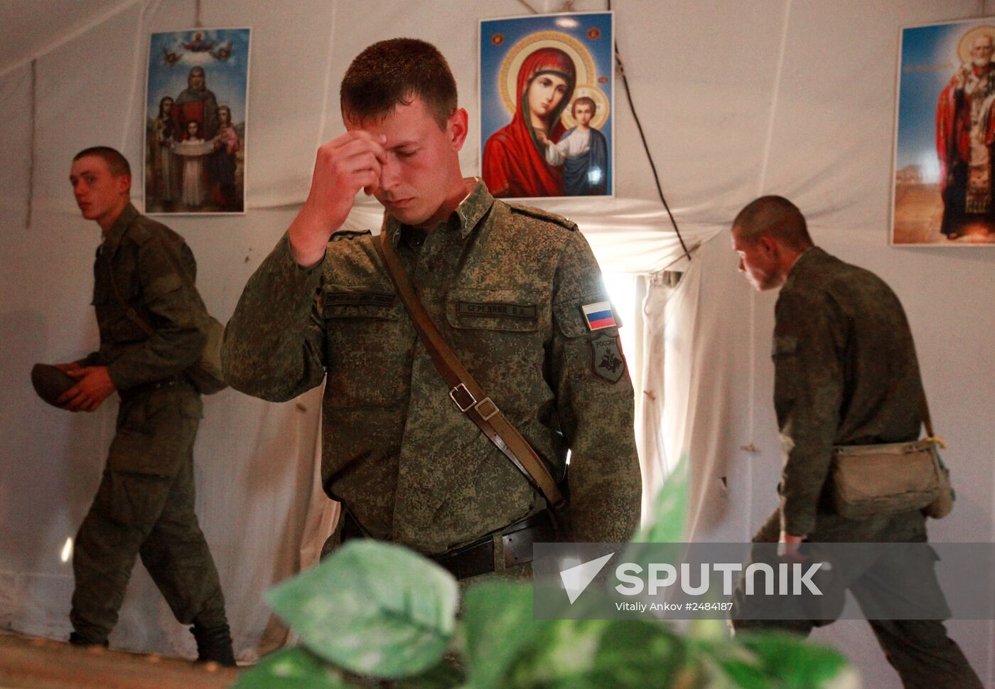 Consecrating makeshift church at fire-range of Sergeuevsky Training Center, Primorye Territory