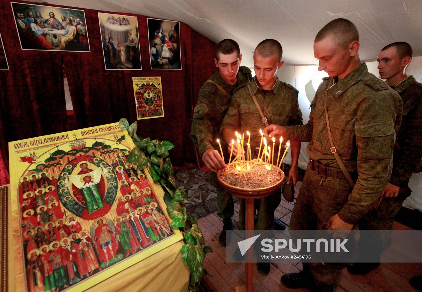 Consecrating makeshift church at fire-range of Sergeuevsky Training Center, Primorye Territory