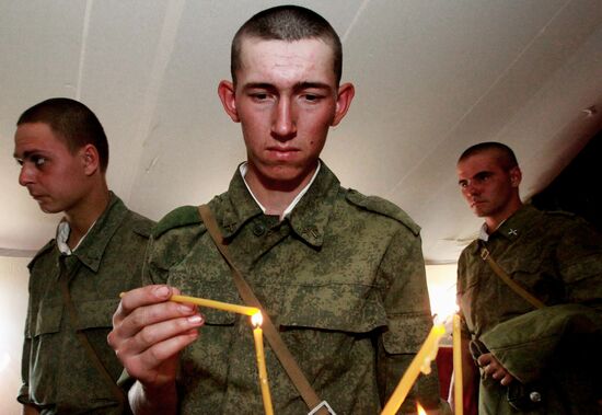 Consecrating makeshift church at fire-range of Sergeuevsky Training Center, Primorye Territory