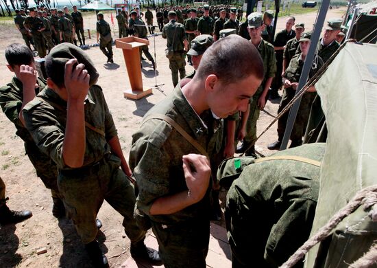 Consecrating makeshift church at fire-range of Sergeuevsky Training Center, Primorye Territory