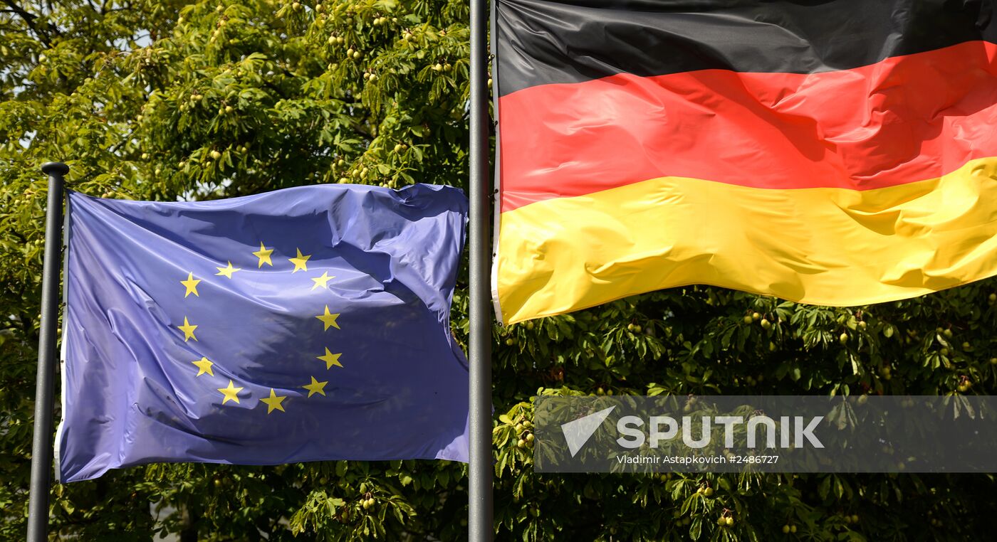EU and Germany flags in Berlin