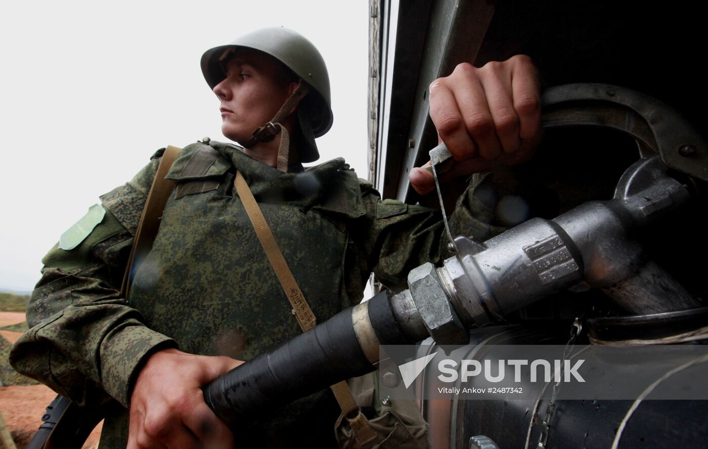Exercise involving units of the Eastern Military District's logistics-support system