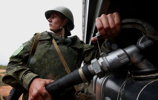 Exercise involving units of the Eastern Military District's logistics-support system