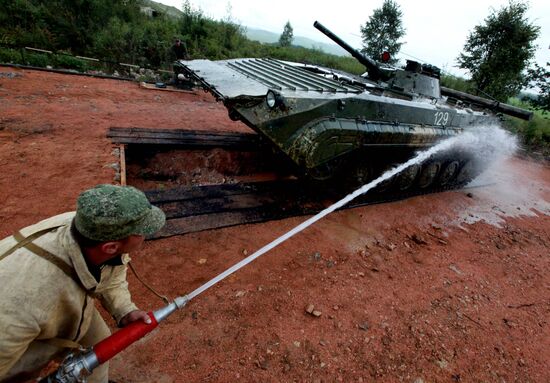 Exercise involving units of the Eastern Military District's logistics-support system