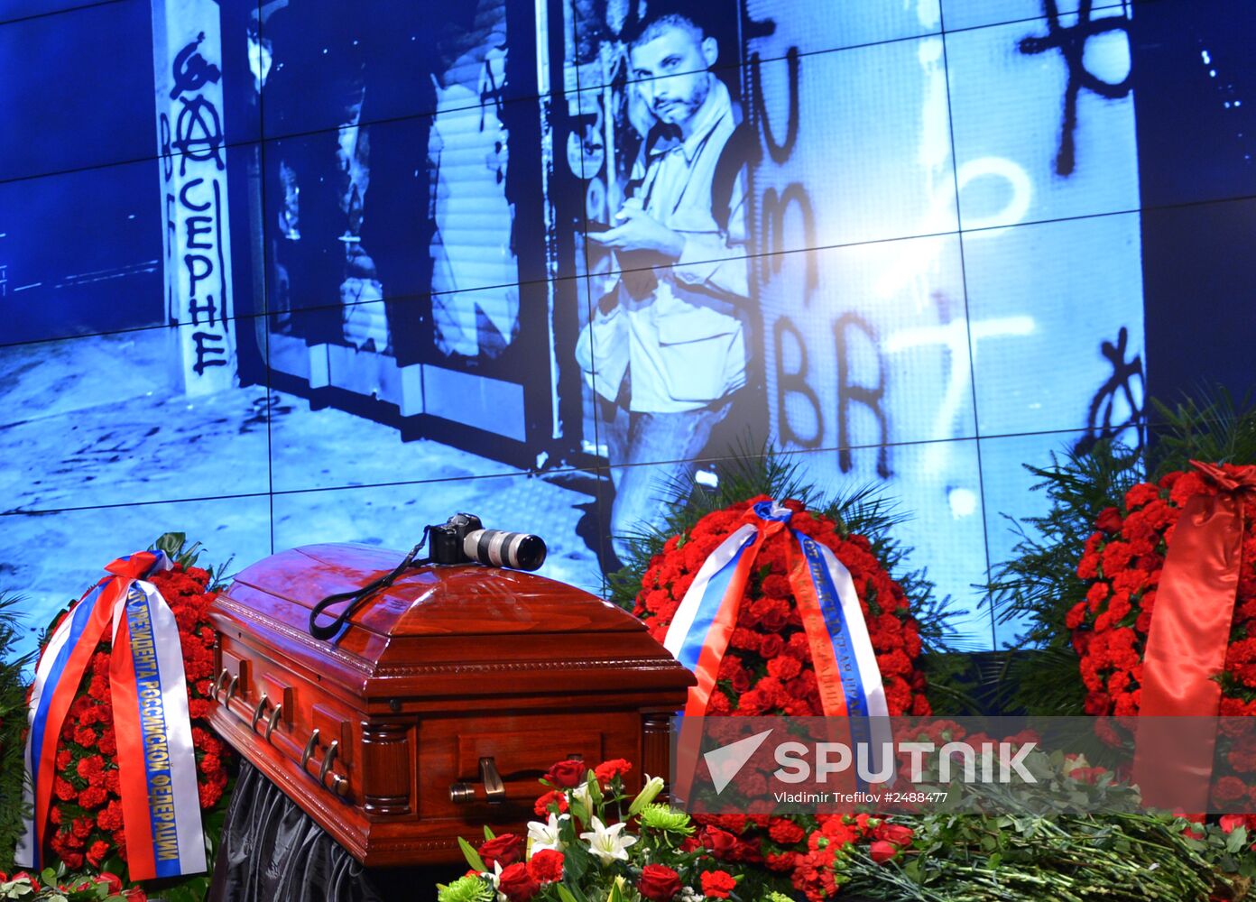 Mourning ceremony for Andrei Stenin at Rossiya Segodnya