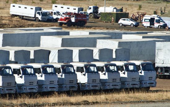 Allegedly trucks with second batch of humanitarian aid for Ukraine in Kamensk-Shakhtinsky in Rostov Region