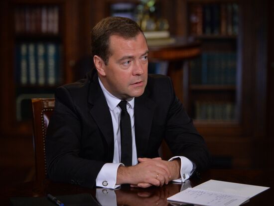 Russian Prime Minister Dmitry Medvedev gives interview to Vedomosti newspaper