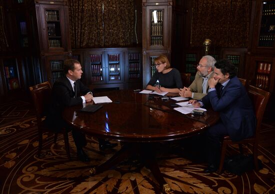 Russian Prime Minister Dmitry Medvedev gives interview to Vedomosti newspaper