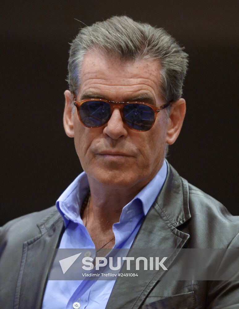 Pierce Brosnan at news conference on his new movie The November Man