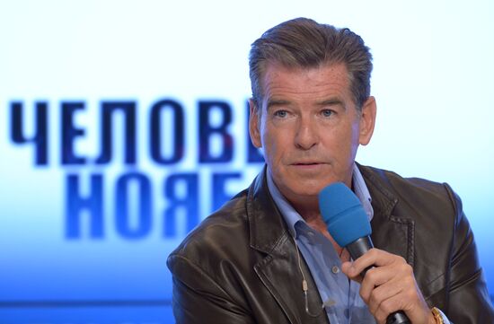 Pierce Brosnan at news conference on his new movie The November Man