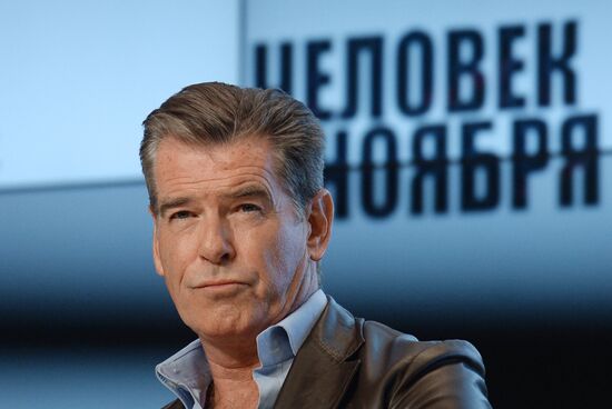 Pierce Brosnan at news conference on new movie The November Man