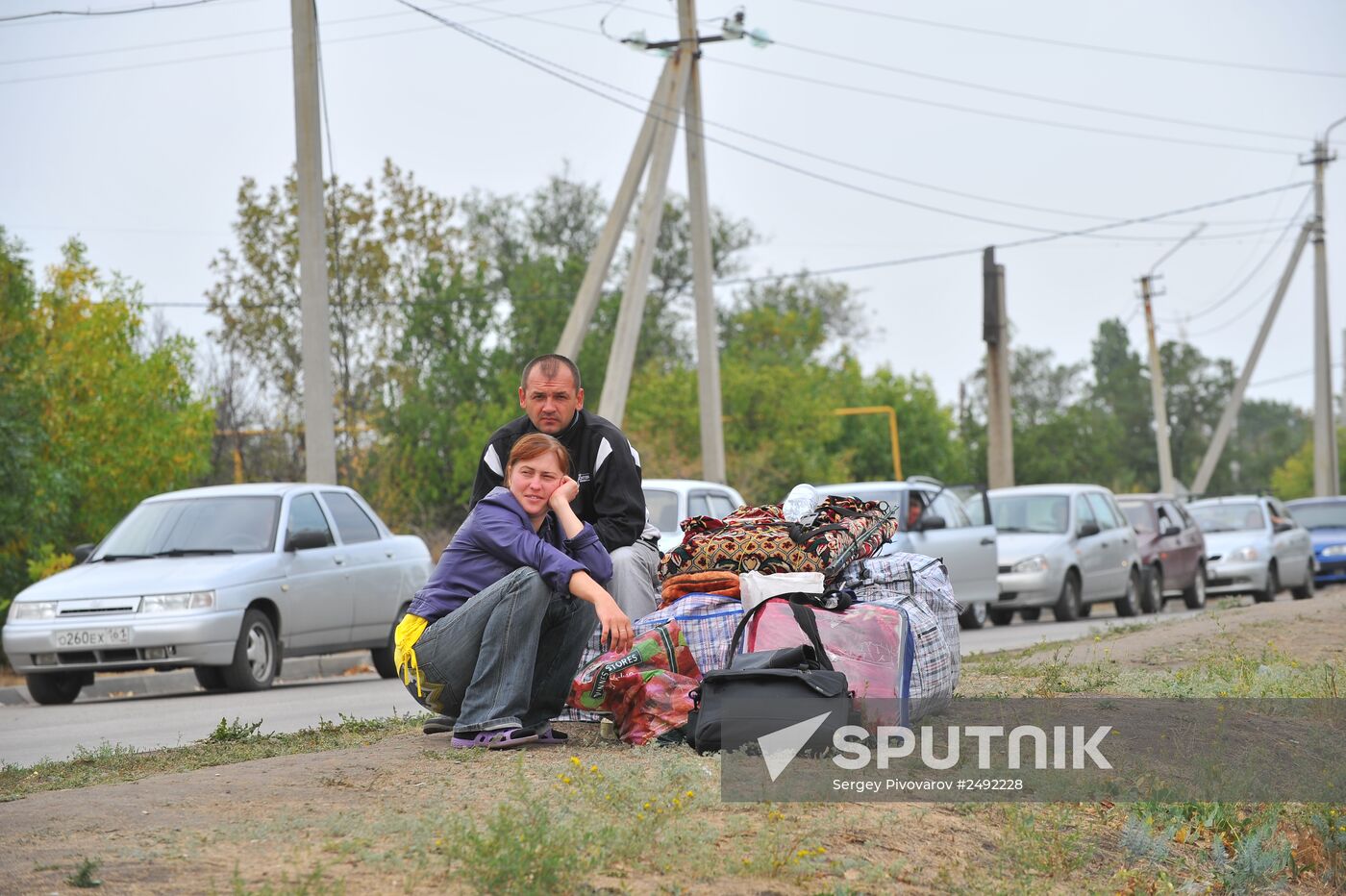 Ukrainian refugees at border crossing point in Rostov Region