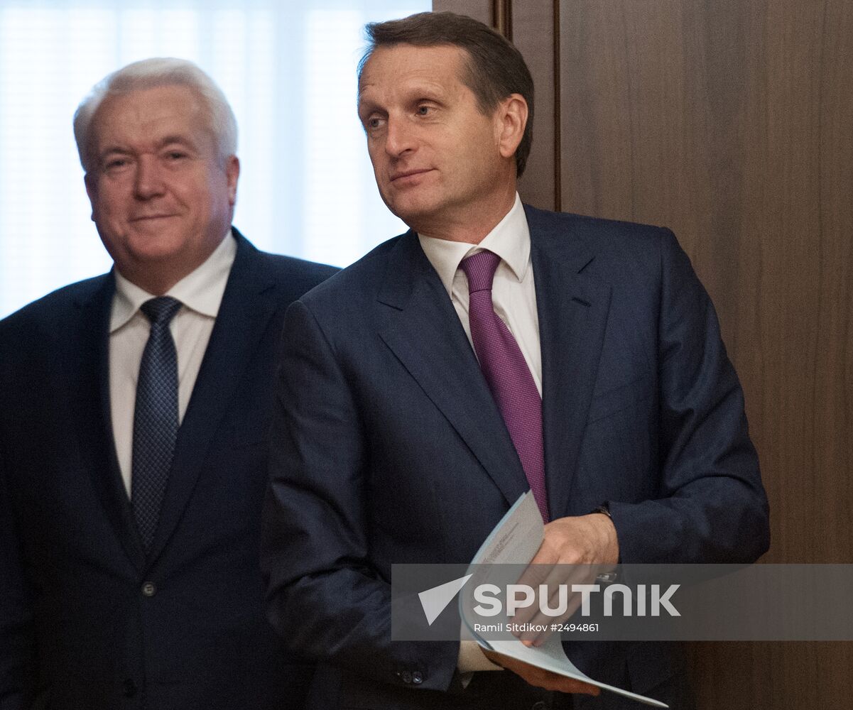 Russian State Duma Speaker Sergei Naryshkin meets with Ukraine's Verkhovna Rada deputies
