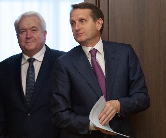 Russian State Duma Speaker Sergei Naryshkin meets with Ukraine's Verkhovna Rada deputies