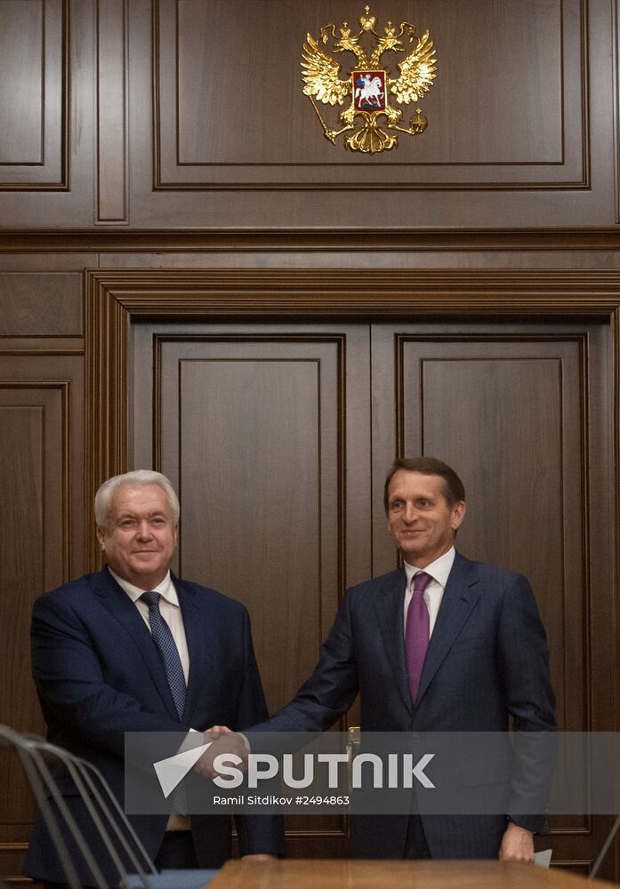 Russian State Duma Speaker Sergei Naryshkin meets with Ukraine's Verkhovna Rada deputies