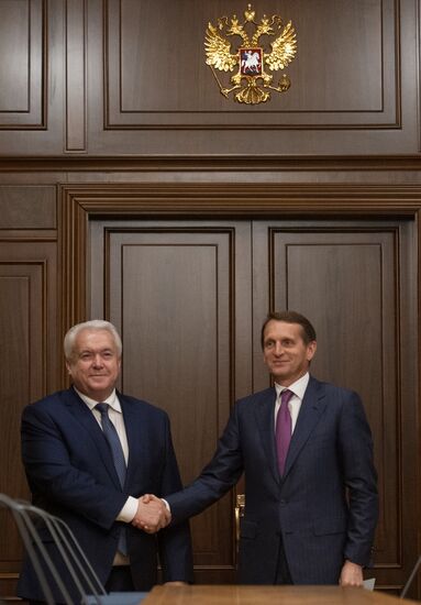 Russian State Duma Speaker Sergei Naryshkin meets with Ukraine's Verkhovna Rada deputies