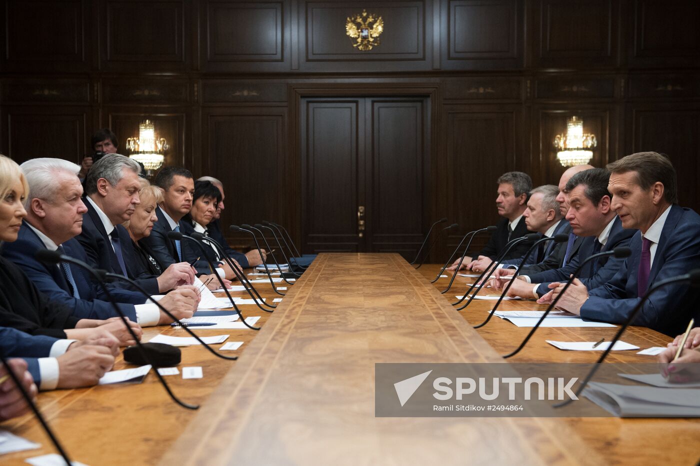 Russian State Duma Speaker Sergei Naryshkin meets with Ukraine's Verkhovna Rada deputies
