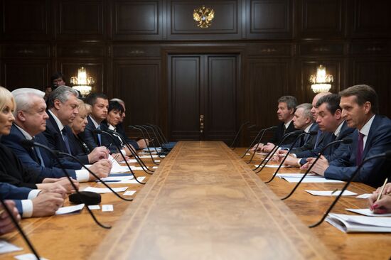 Russian State Duma Speaker Sergei Naryshkin meets with Ukraine's Verkhovna Rada deputies