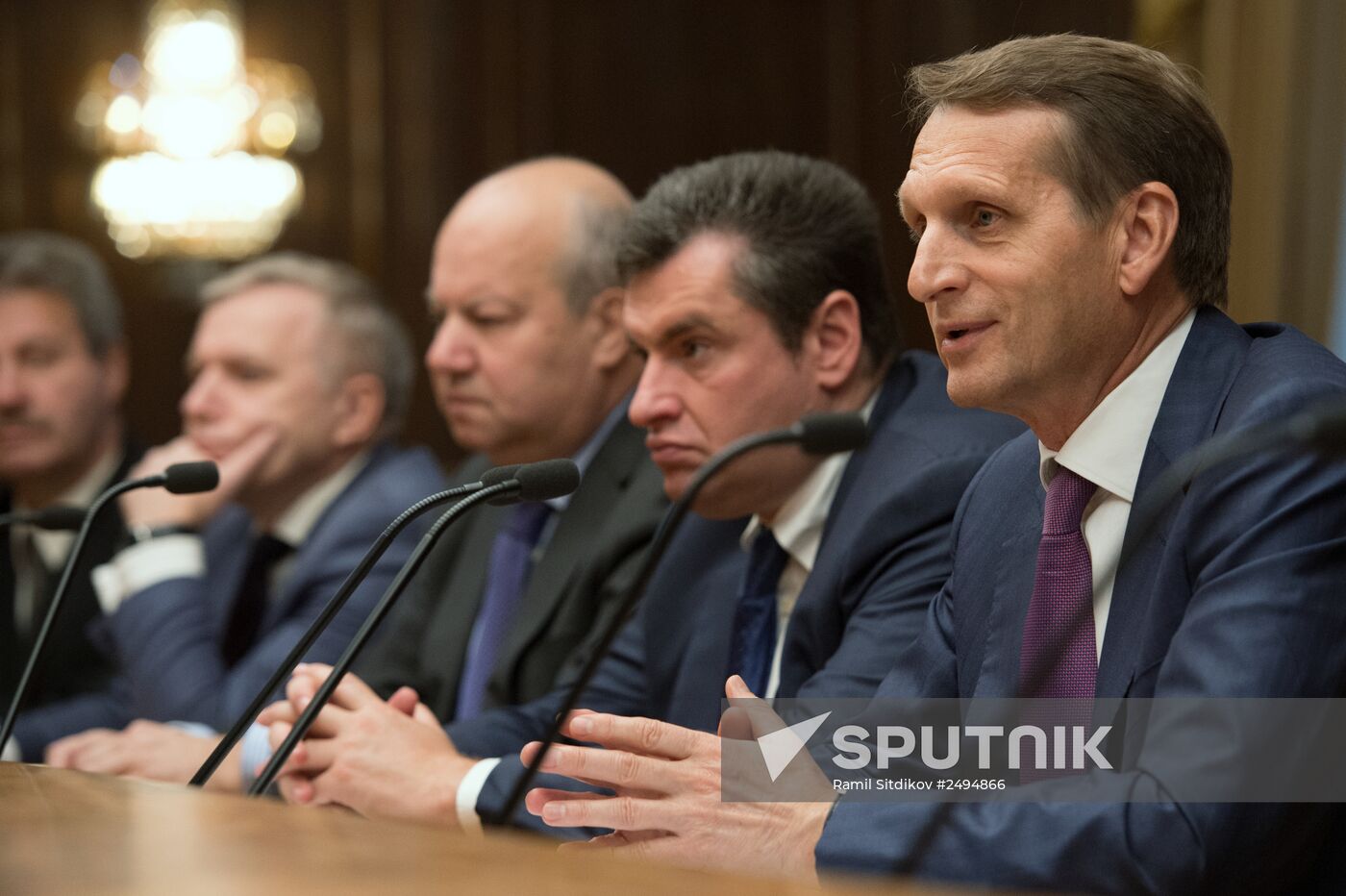 Russian State Duma Speaker Sergei Naryshkin meets with Ukraine's Verkhovna Rada deputies