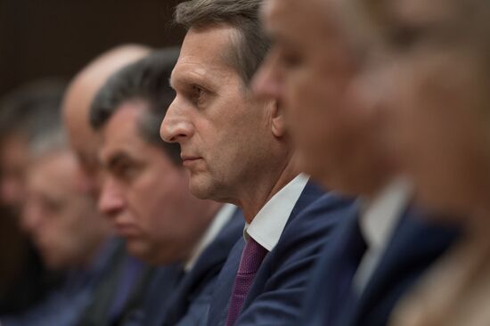 Russian State Duma Speaker Sergei Naryshkin meets with Ukraine's Verkhovna Rada deputies
