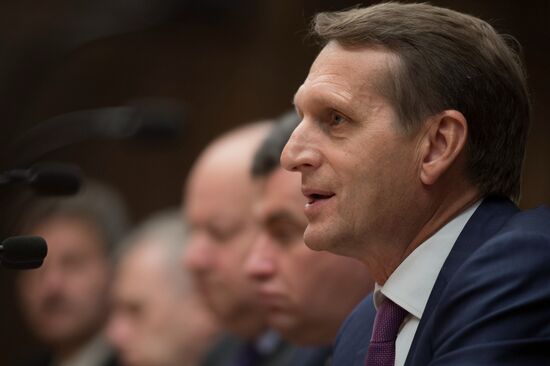 Russian State Duma Speaker Sergei Naryshkin meets with Ukraine's Verkhovna Rada deputies