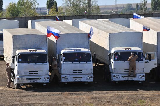 Preparation of Russia's third aid convoy in Kamensk-Shakhtinsky, Rostov Region