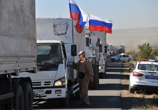 Preparation of Russia's third aid convoy in Kamensk-Shakhtinsky, Rostov Region