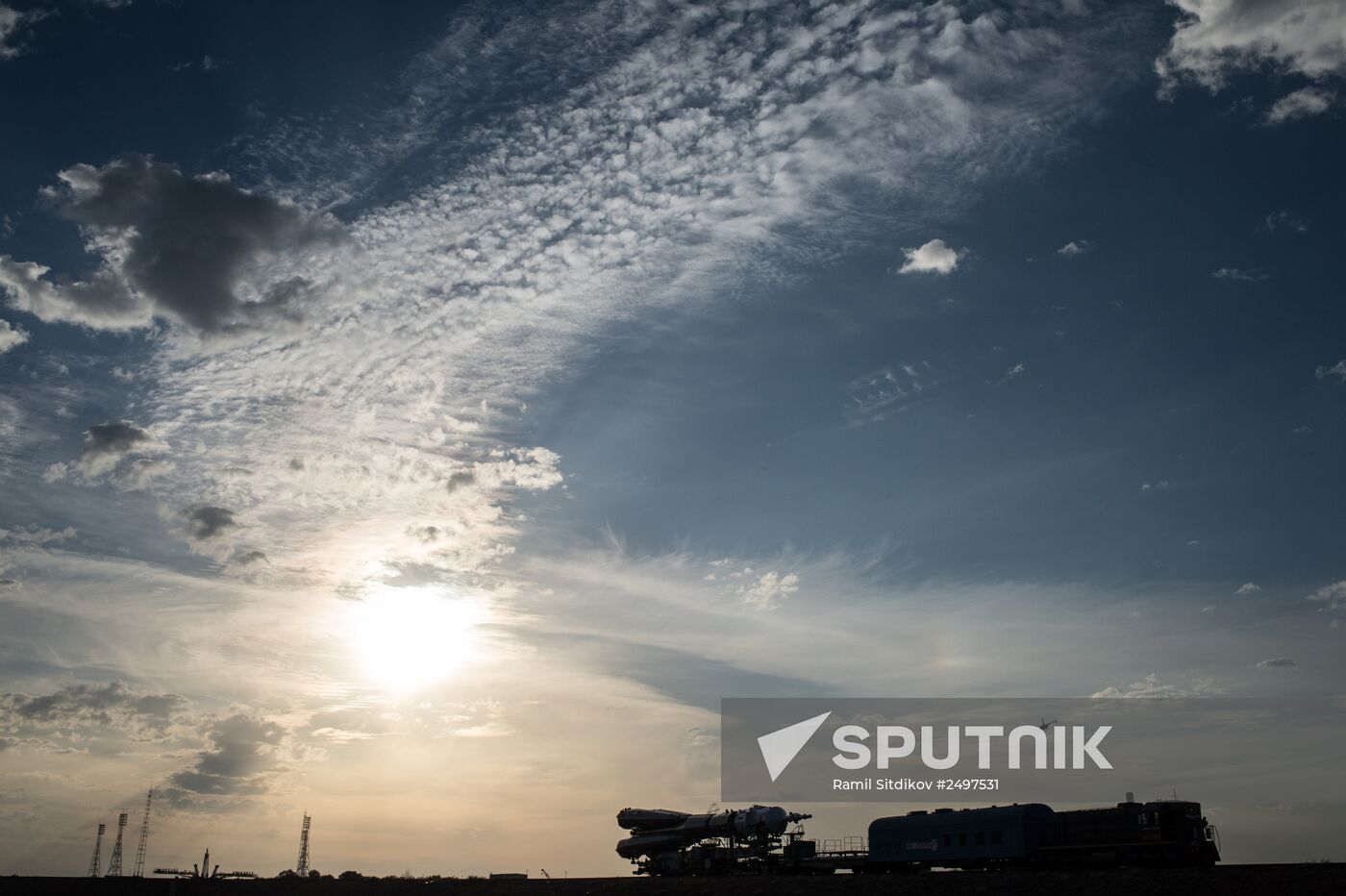 The Soyuz TMA-14M spacecraft approaches the launch pad