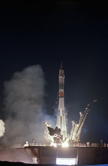 Soyuz T-2 manned spacecraft is launched