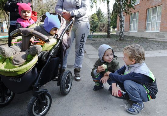 Camp for Ukrainian refugees in Krasny Desant, Rostov Region