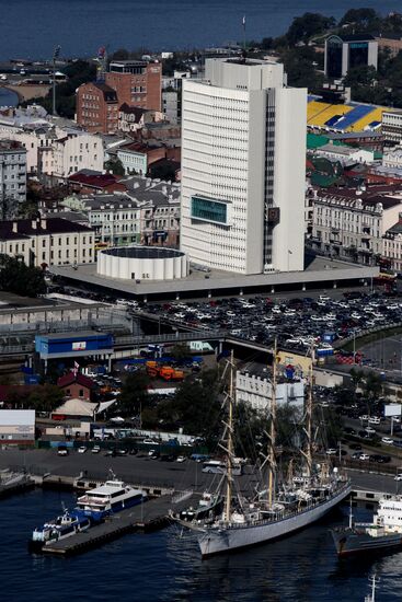Vladivostok and Zolotoi Rog Bay as seen from pylon of cable-stayed bridge