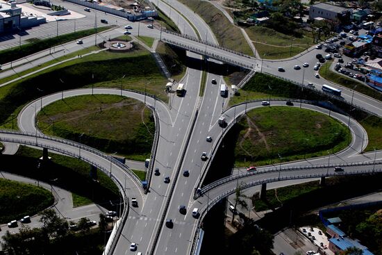Vladivostok and Zolotoi Rog Bay as seen from pylon of cable-stayed bridge