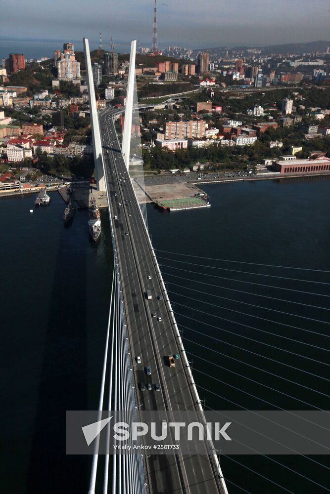 Vladivostok and Zolotoi Rog Bay as seen from pylon of cable-stayed bridge