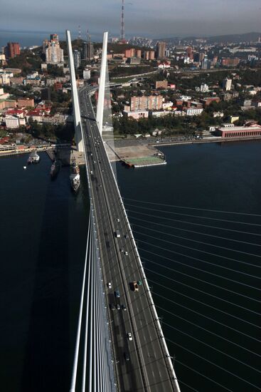 Vladivostok and Zolotoi Rog Bay as seen from pylon of cable-stayed bridge