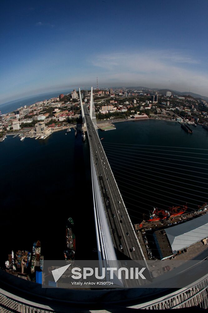 Vladivostok and Zolotoi Rog Bay as seen from pylon of cable-stayed bridge