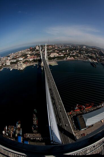Vladivostok and Zolotoi Rog Bay as seen from pylon of cable-stayed bridge